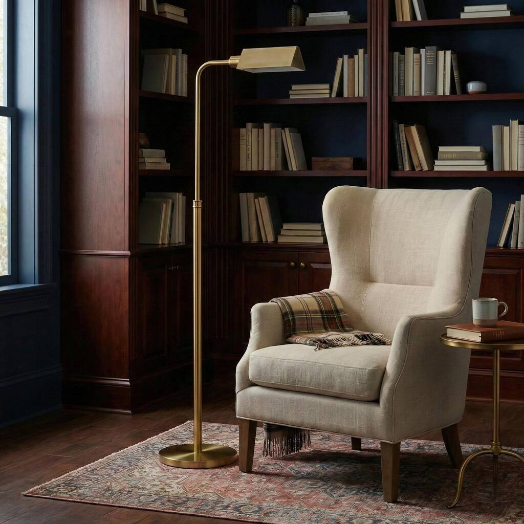 Sinetra Modern Brass Dome Floor Lamp with Rattan Wrapped Stem