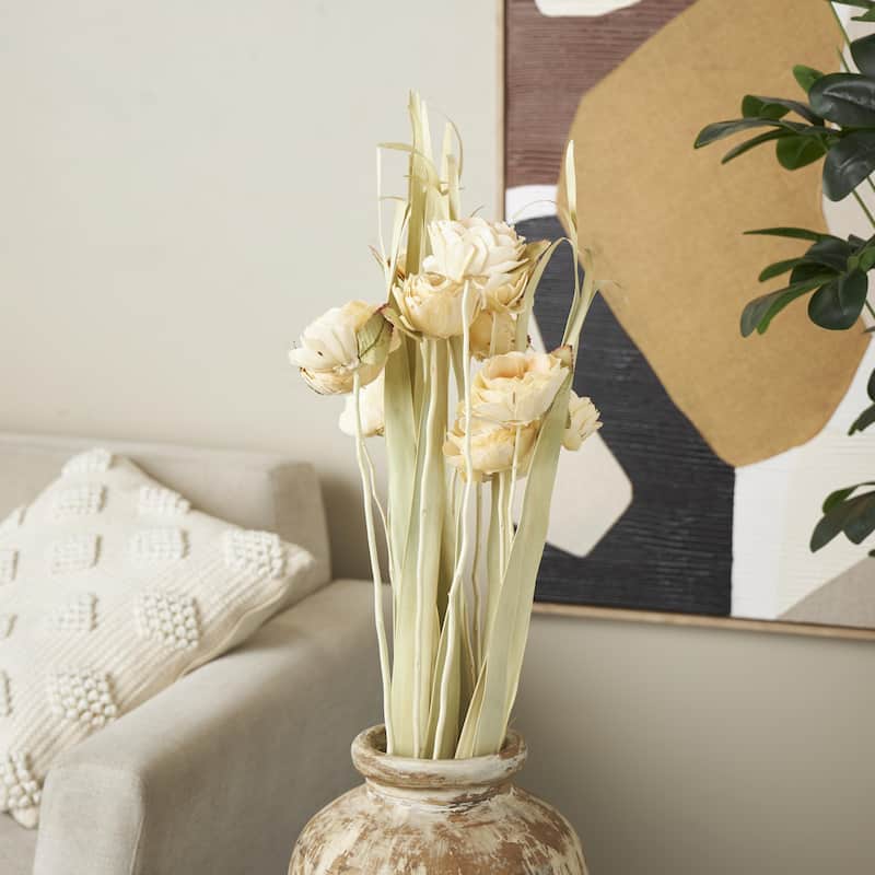 Dried Plant Tall Natural Foliage with Leaves - Cream - Roche River Decor - 12"W x 12"L x 50"H