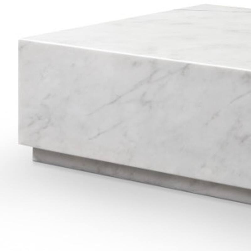HomeRoots 55" White Genuine Marble Block Coffee Table - 55.00 in. x 15.00 in. x 32.00 in.