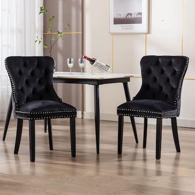 Velvet Dining Chairs Set of 2 Modern Tufted Dining Room Chair With Solid Wood Legs For Living Room Bedroom Kitchen Vanity