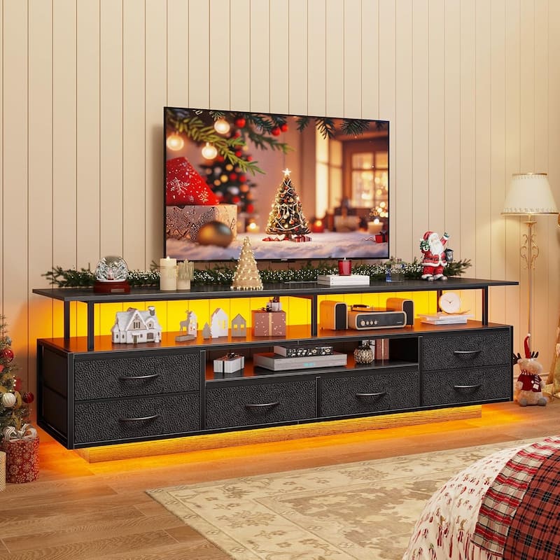 TV Stand 65 70 Inches TV LED Lights Power Outlets Storage Drawers