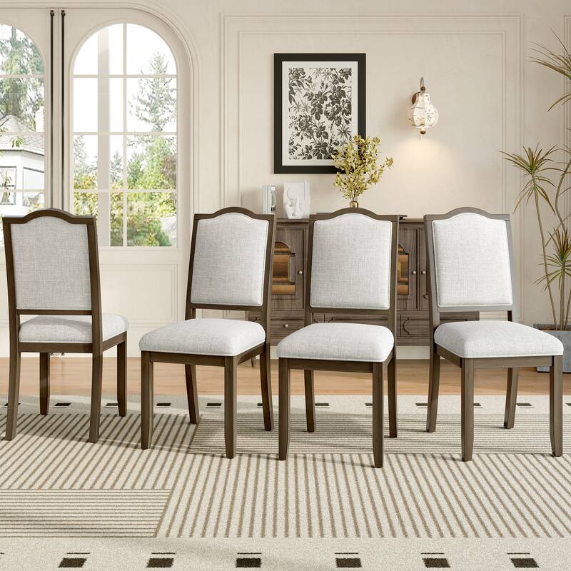 Farmhouse Dining Chairs Set of 4, High Back Upholstered Dining Chairs - Brown Beige