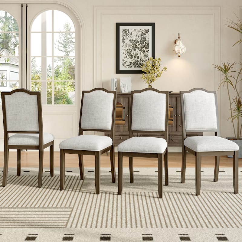 Farmhouse Dining Chairs Set of 4, Upholstered Dining Chairs with High Back, Modern Seating for Kitchen, Bedroom & Living Room - Brown+Beige