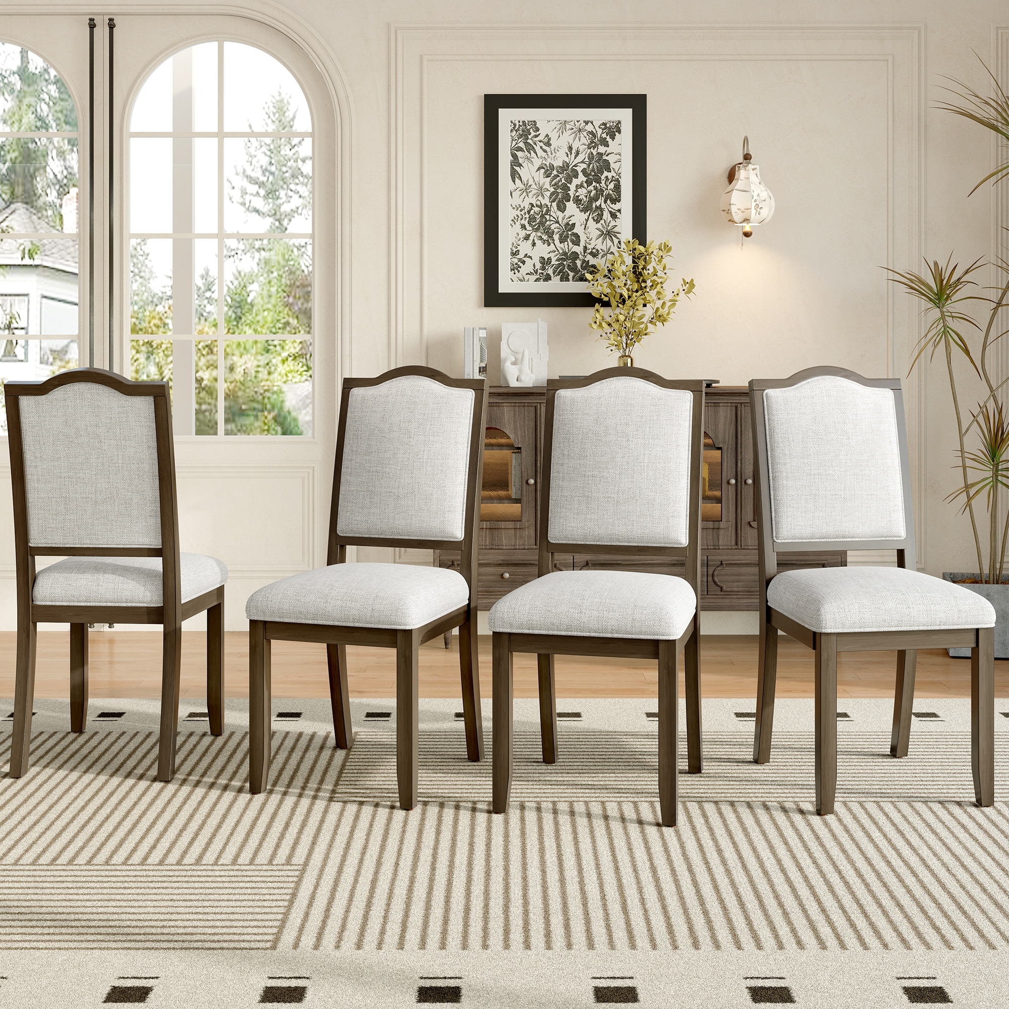 Slate Farmhouse Set of 4 Dining Chair with Solid Wood Legs, High Curved Backrest and Upholstered Seat by GDFStudio