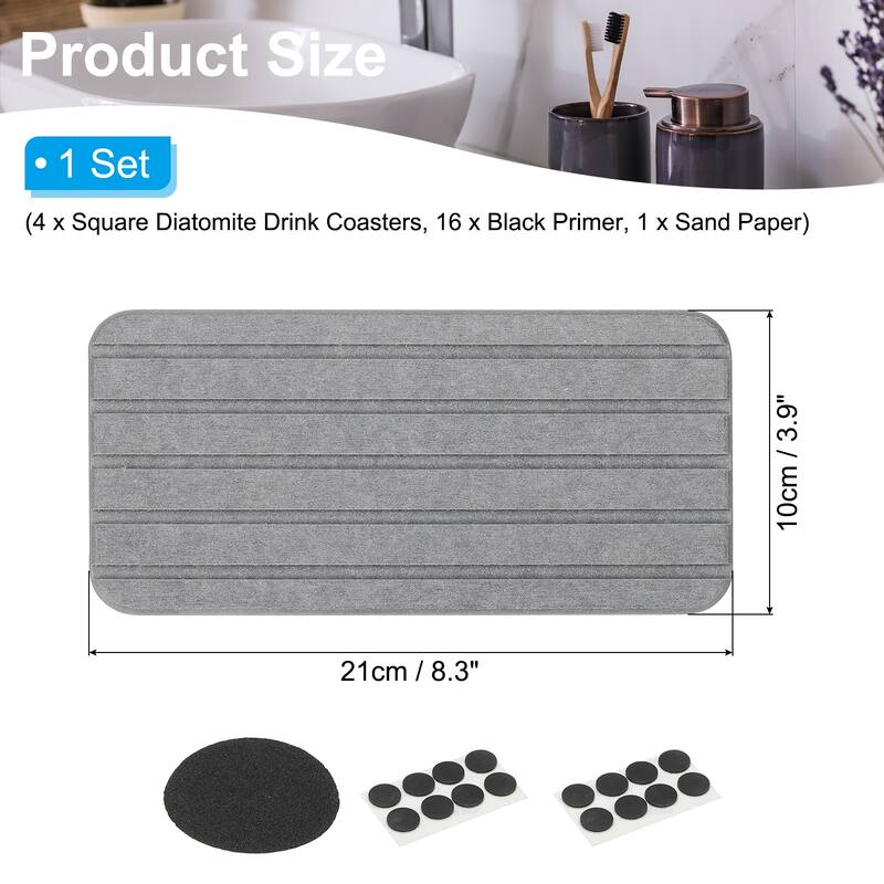 4 Pack Square Water Diatomite Coasters with Grooves 8.3x3.9inch - Dark Gray - Dark Gray