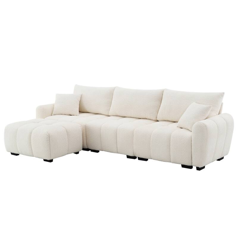 110" L-shaped Boucle Modular Sectional Sofa with Ottoman and Metal&Wood Frame