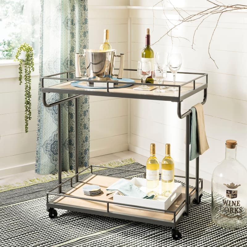 SAFAVIEH Tennessee 2-Tier Rectangle Bar Cart - Rustic Oak / Gunmetal - 32" x 21" x 32" - 32"Wx21"Dx32"H - Gun Metal
