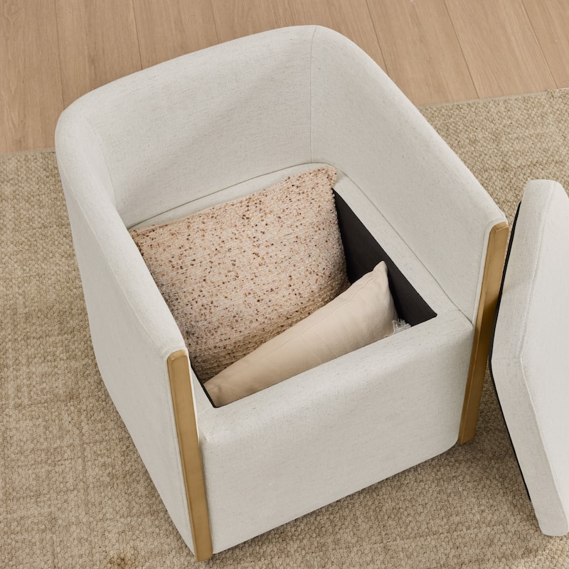 Spruce & Spring Modern Chenille Dining Chair with Casters, Wood Inlay & Hidden Storage