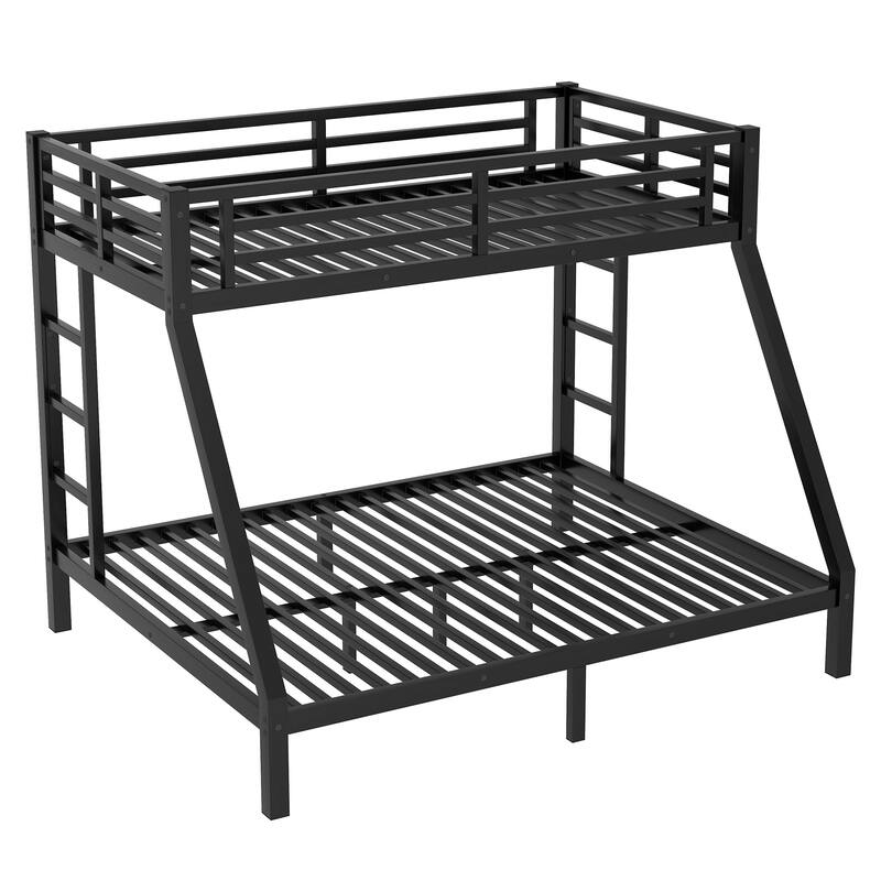 Roomfitters Metal Twin XL Over Queen Bunk Bed Frame with Ladder & Safety Rail, Heavy-Duty Space-Saving Design, Black