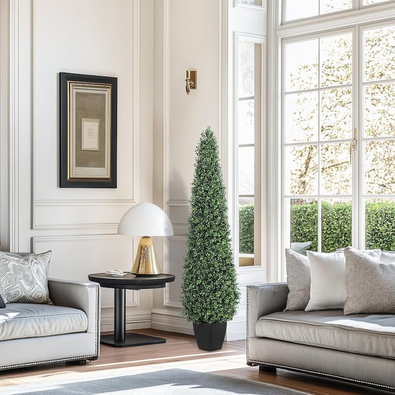 2 pcs Artificial Boxwood Tree for Home Office Indoor Outdoor Decor - 4 ft