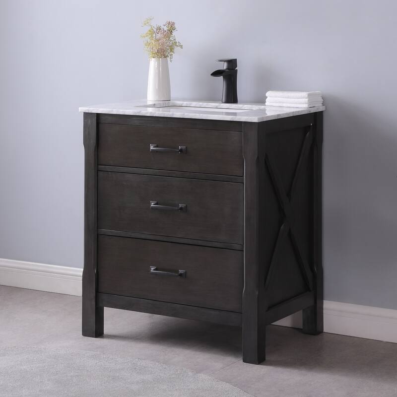Altair Maribella Single Bathroom Vanity Set and Carrara White Countertop without Mirror