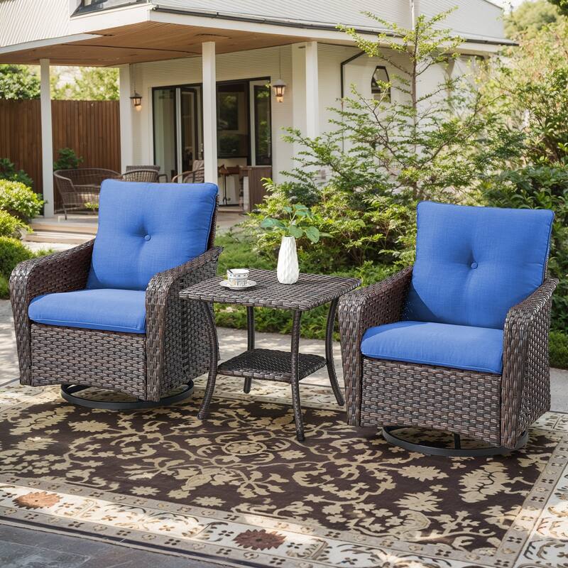 Outdoor Swivel Glider Chairs with Side Table Rocking Chair - Blue - Brown