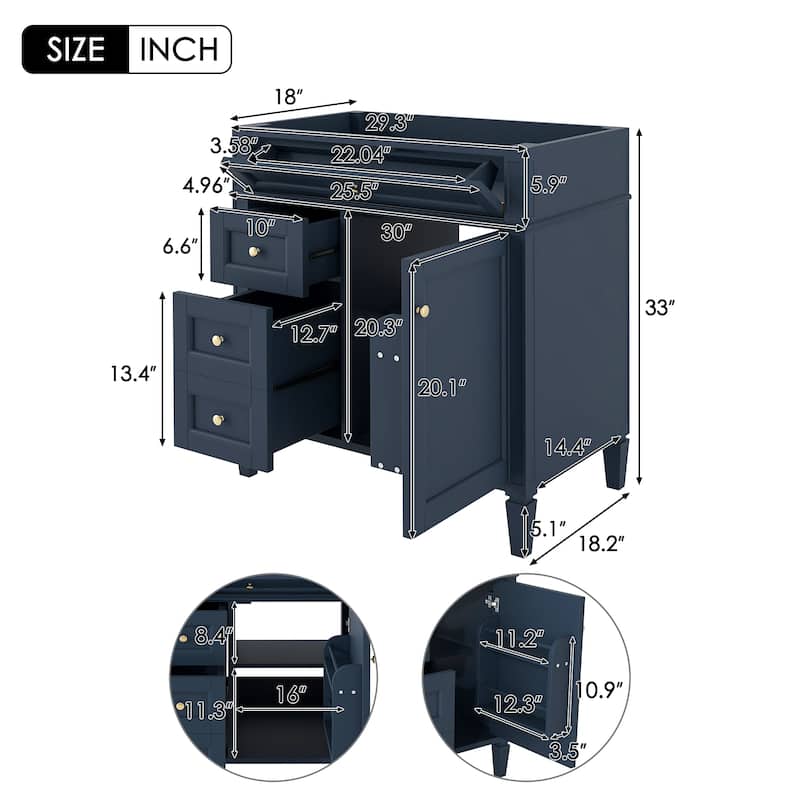 30" Bathroom Vanity without Top Sink, Modern Bathroom Storage Cabinet with 2 Drawers and a Tip-out Drawer (NOT INCLUDE BASIN)