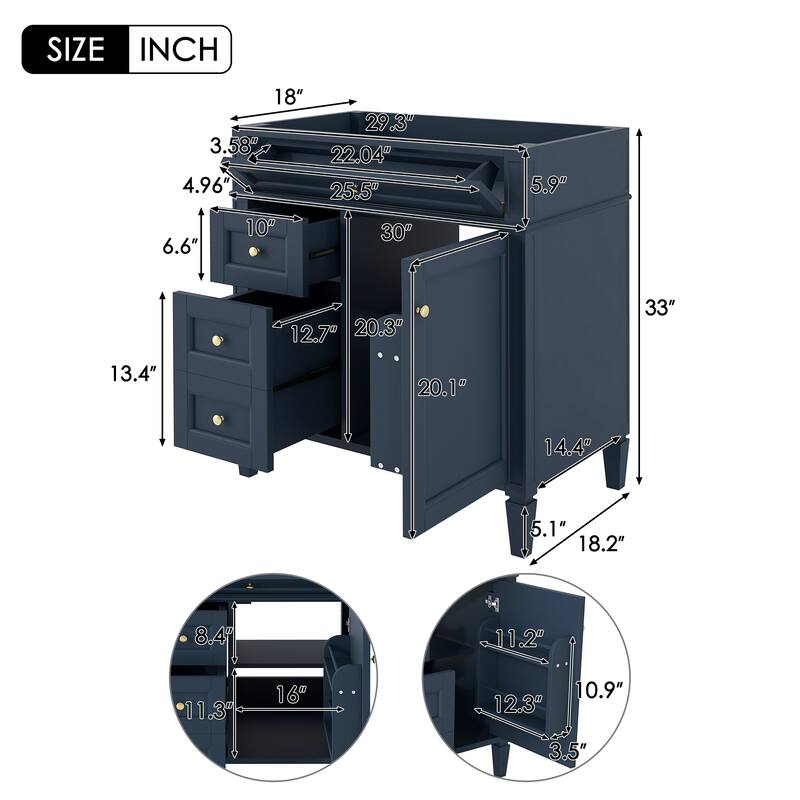 GDFStudio - Ardenton Modern Freestanding Bathroom Vanity with 2 Drawers and a Tip-out Drawer (NOT INCLUDE BASIN) - 29.3'W