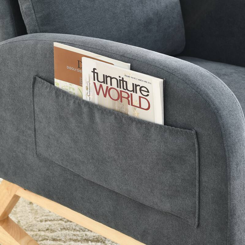 Teddy Fabric Rocking Chair with Side Pockets & High Back Support