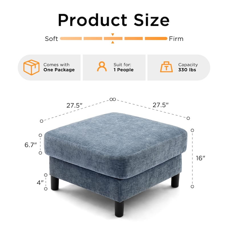 Chenille Upholstered Square Ottoman Footrest