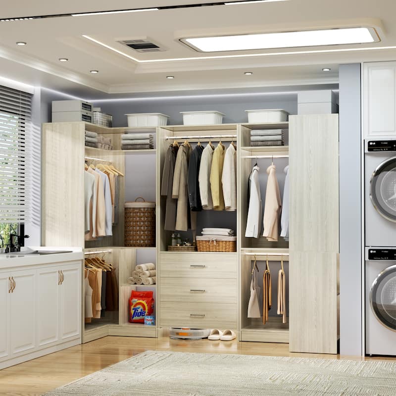 Cimly Set of 3 Closet Organizer with Drawers, U Shaped Freestanding Closet System