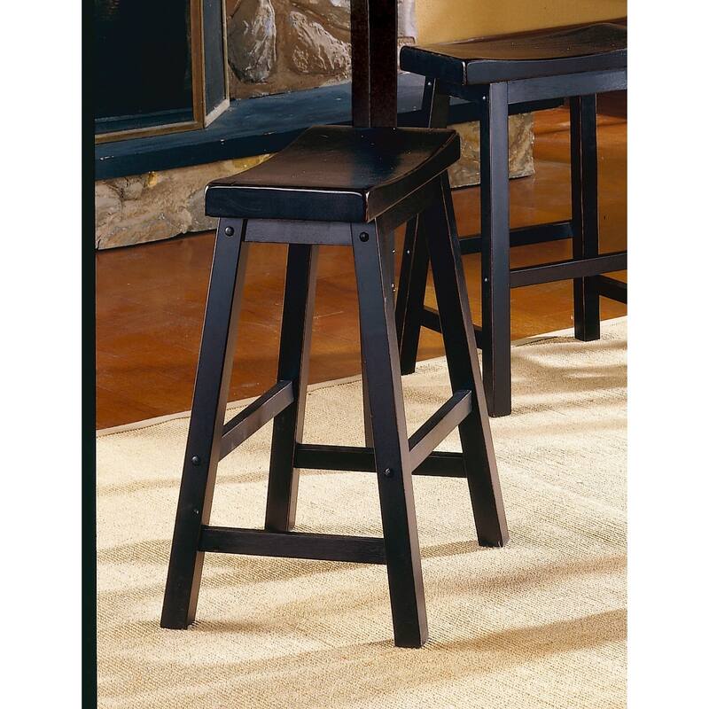 2-Piece 29" Bar Stool Set - Black Finish, Saddle Seat Solid Wood