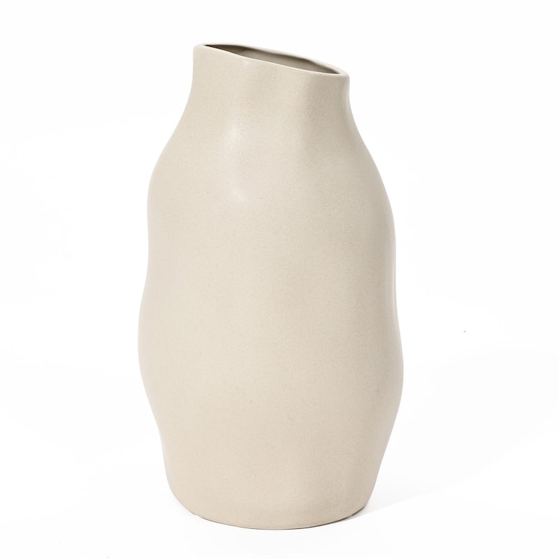 Ivory Ceramic Modern Round Vase (Single)