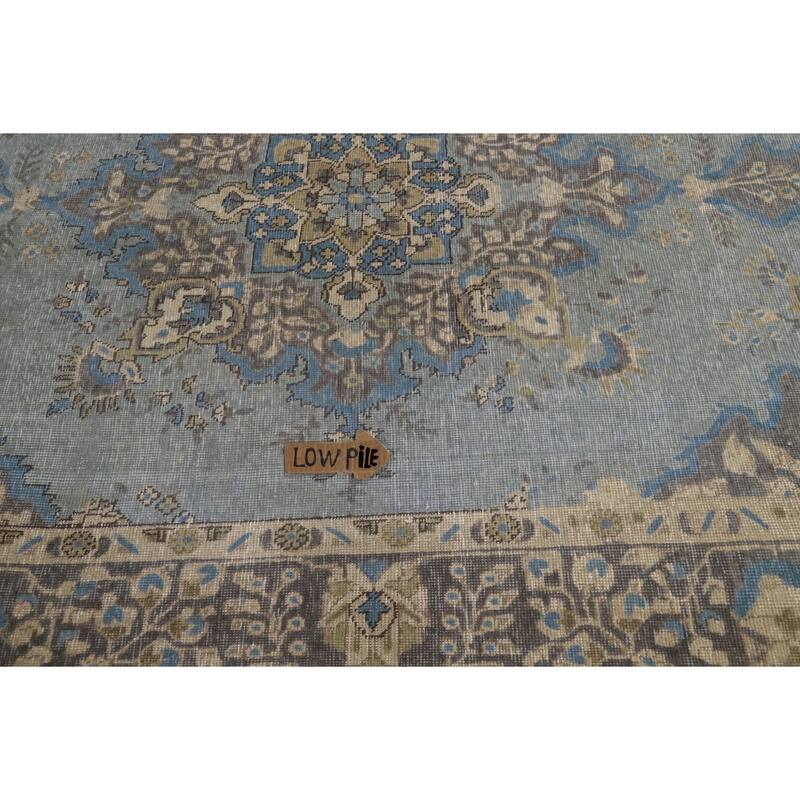 Hand Knotted Oriental 100% Wool Carpet Traditional Floral Navy Blue & Blues Tabriz Area Rug - 9' 5'' X 6' 5''