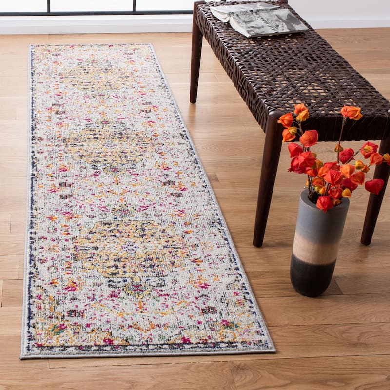 SAFAVIEH Madison Sabire Boho Medallion Distressed Rug - 2'2" x 8' Runner - Grey/Gold - Runner