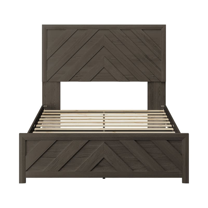 Modern MDF Bed Frame with Diagonal Striped Design