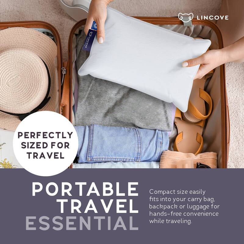 Lincove Microgel Travel Pillow - Plush and Cozy Luxury Pillow to Support Head, Neck, While Sleeping on the Go