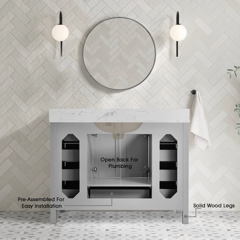 OpalithD 48 in. Bathroom Vanity with Sink, Wood Bath Cabinet with Top