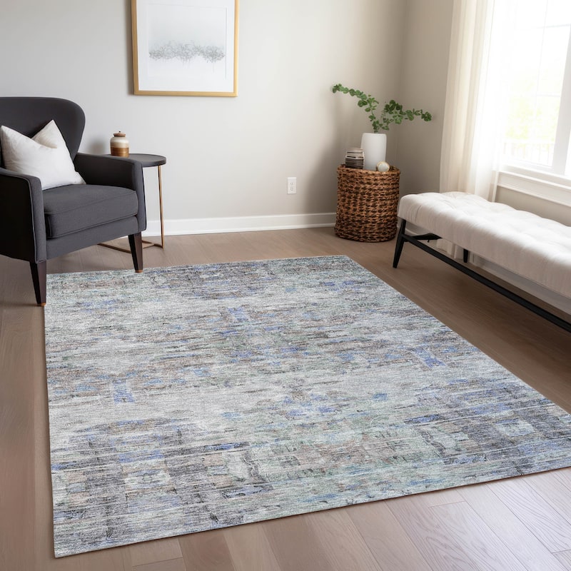 Machine Washable Indoor/ Outdoor Abstract Modern Chantille Rug