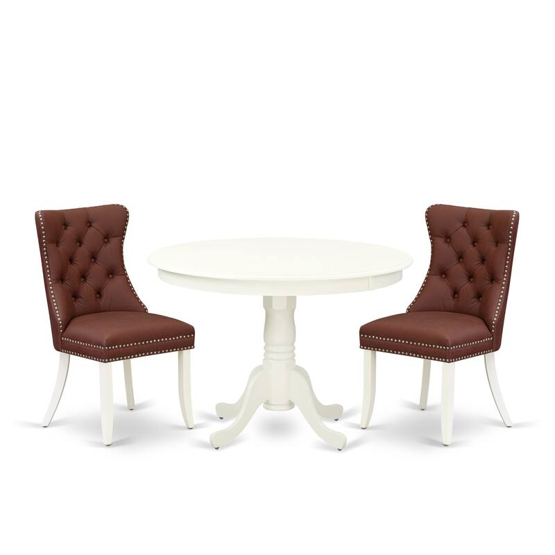 East West Furniture Dining Set Includes a Round Kitchen Table and Upholstered Parson Chairs, Linen White (Pieces Options)