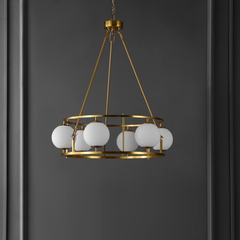 SAFAVIEH Nooria Mid-Century 6-Light Globe Chandelier (LED Bulbs Included) - 30 In. W x 30 In. D x 39.5 In. H - Brass