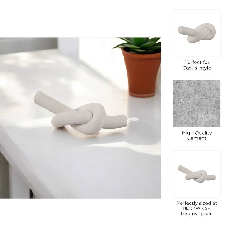Pottery and Cement Novelty Knot Decorative Sculpture - 11" White - 11" x 4" x 5"