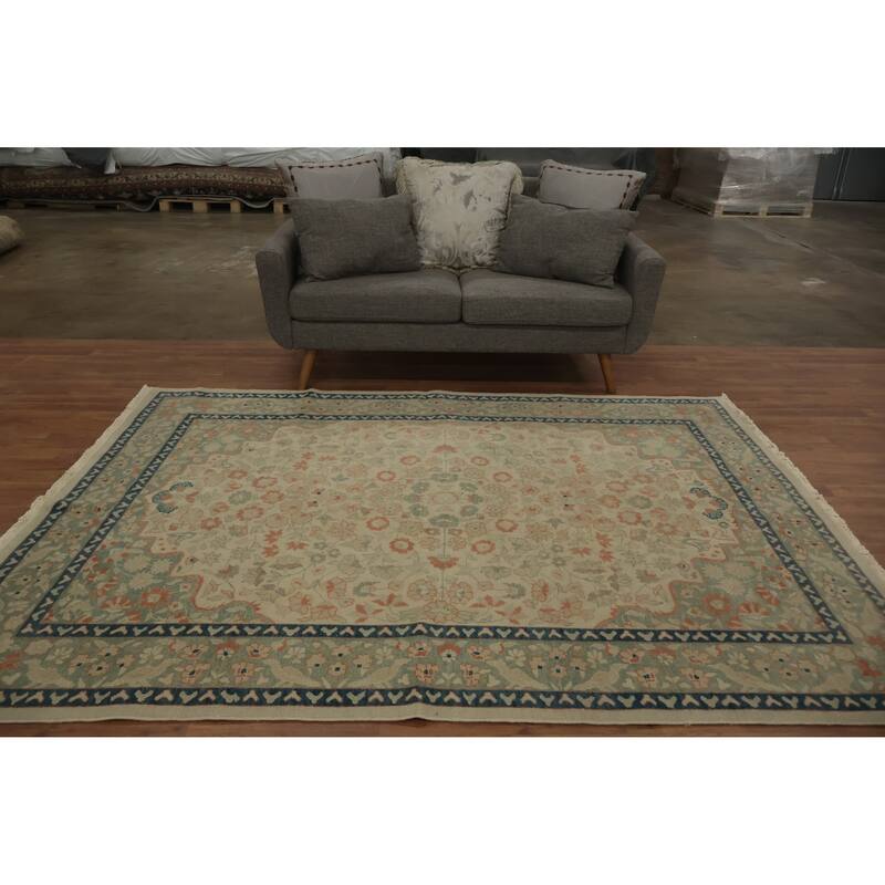 Hand Knotted Oriental 100% Wool Carpet Traditional Floral Beige & Ivories Ziegler Area Rug - 8' 3'' X 6' 1''