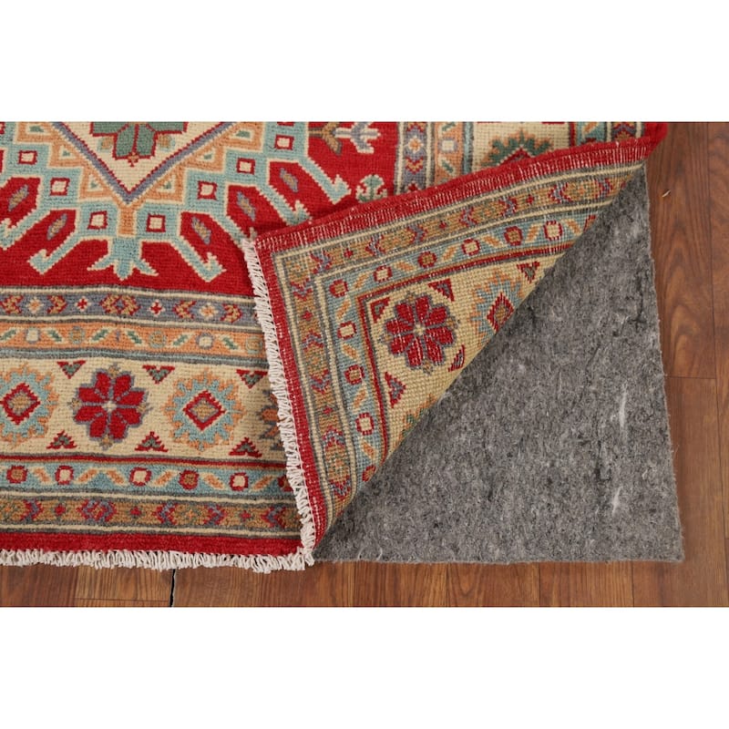 Kazak Accent Rug Handmade Geometric Red Wool Carpet - 3'5" x 4'11"