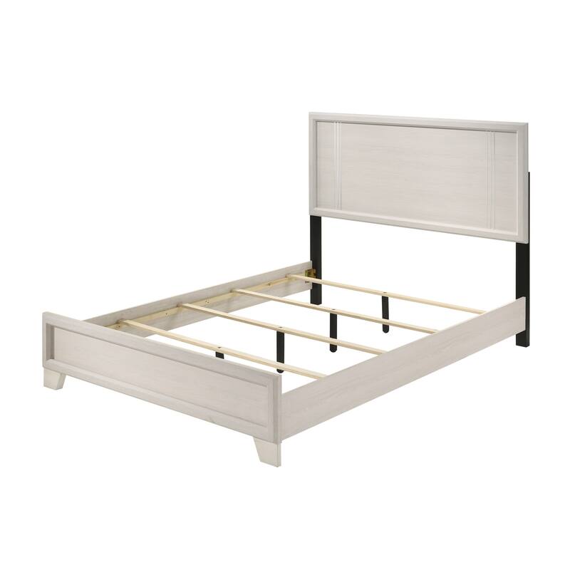 Queen Size Panel Bed with White/Beige Finish and Wood Veneer