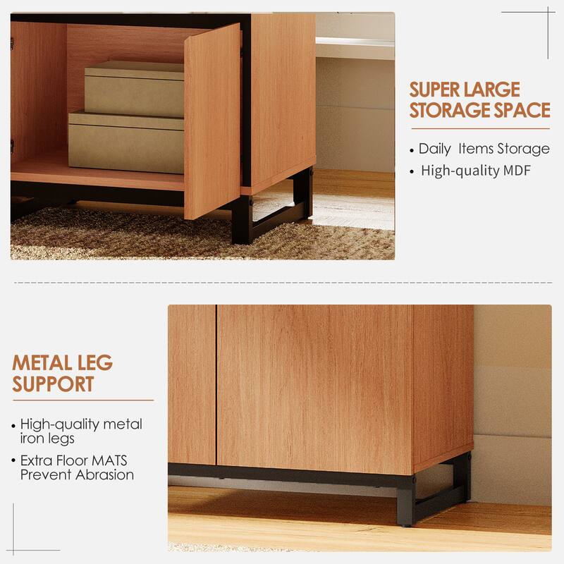 WAMPAT Modern TV Stand with 3 Tiers Bookshelf, Farmhouse Entertainment Center with 4 Large Storage Cabinets and Adjustable Shelf