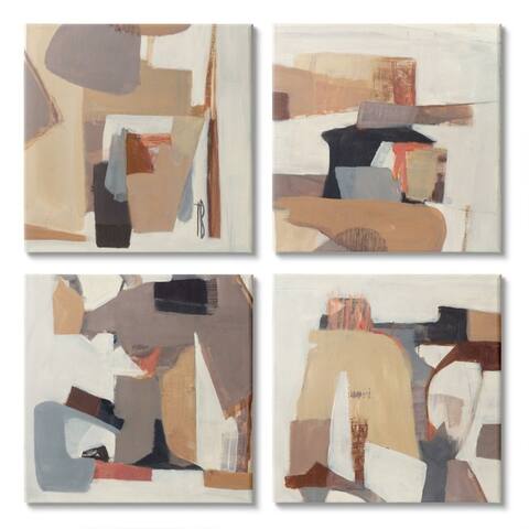 Stupell Industries Collage of Abstract Neutral Shapes Brown Black, 4pc Multi Piece Canvas Wall Art Set