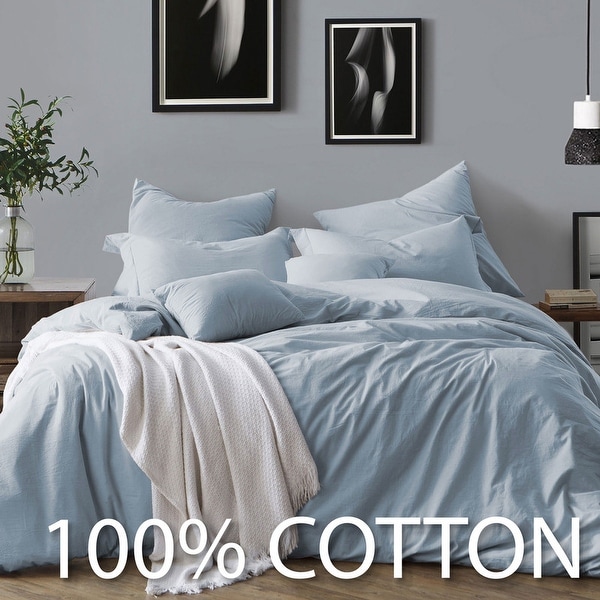 Swift Home Premium Cotton Prewashed Chambray Duvet Cover Set Bed