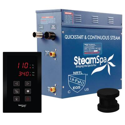 SteamSpa Oasis 9 KW QuickStart Acu-Steam Touch Panel Bath Generator Package in Matte Black