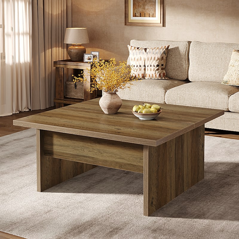 Square Coffee Table, 39.4-Inch Farmhouse Cocktail Tea Center Table - Rustic Brown