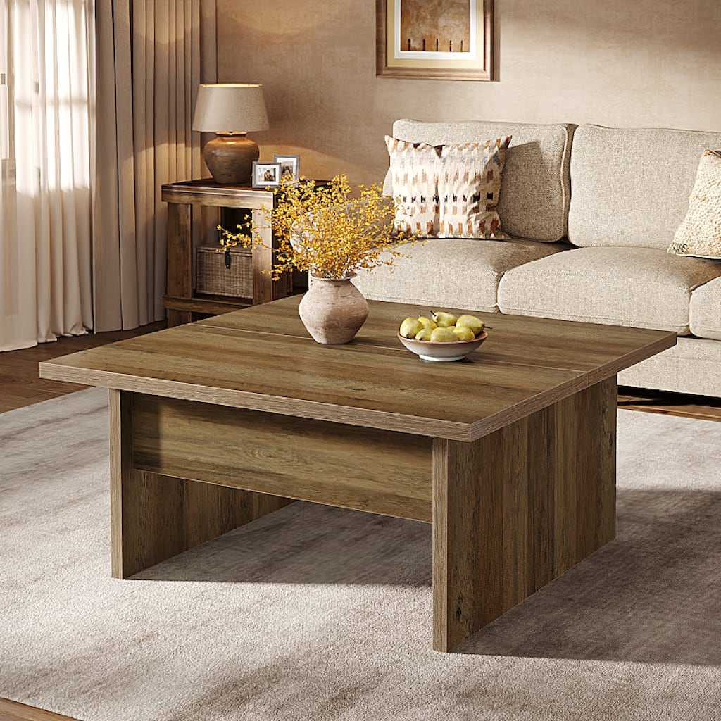 Square Coffee Table, 39.4-Inch Farmhouse Cocktail Tea Center Table