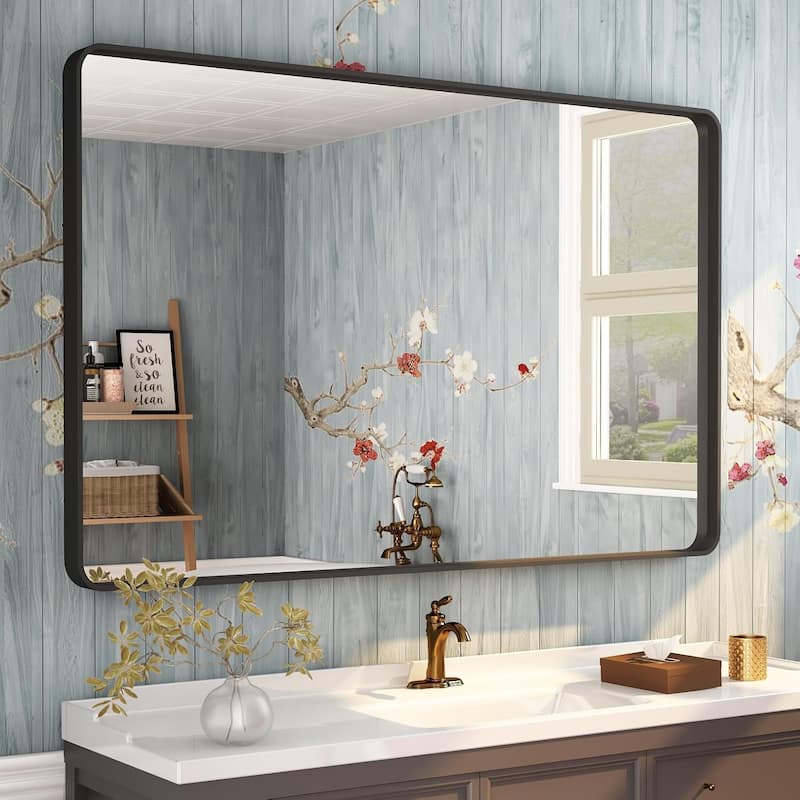 Aluminum alloy Framed Tempered Glass Wall Bathroom Vanity Mirror - 48" x 36" - Black