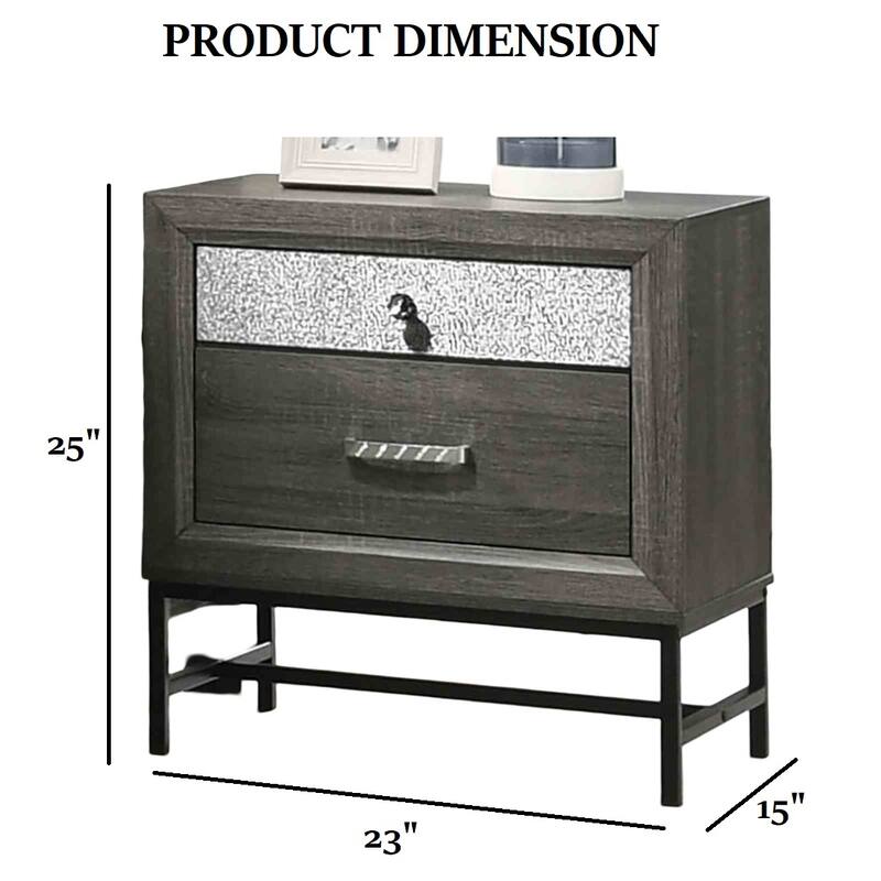Contemporary Nightstand - Gray Finish with Metal Legs & Acrylic Accents