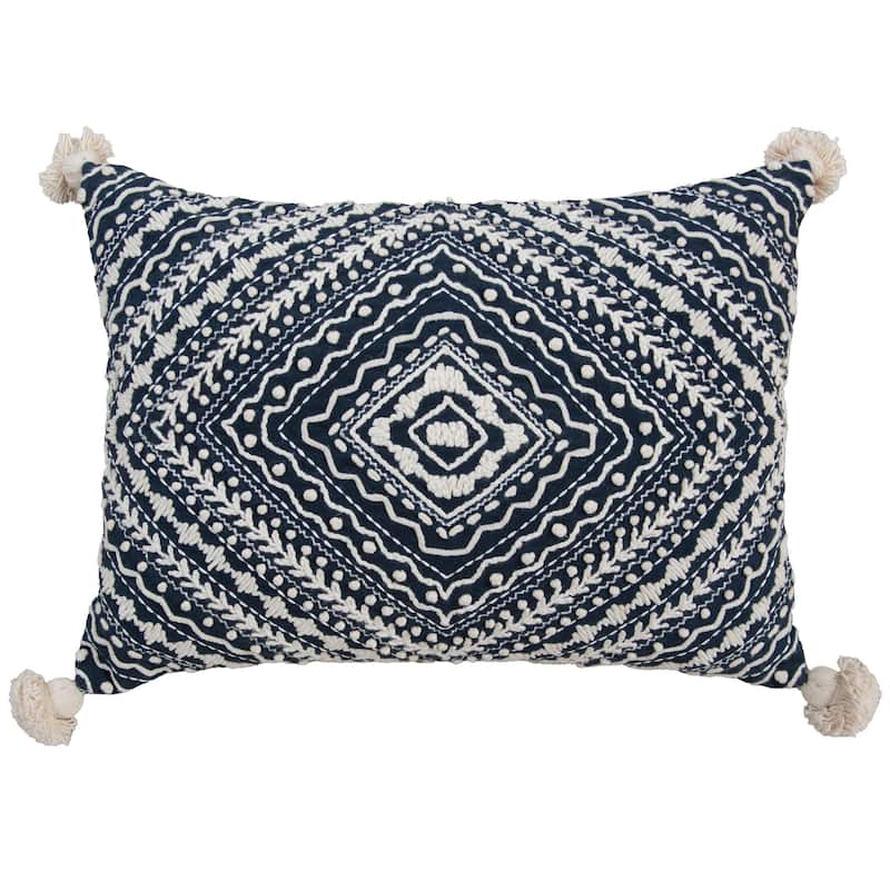 Rizzy Home Geometric Embroidered Throw Pillow - Polyester - Blue/Natural