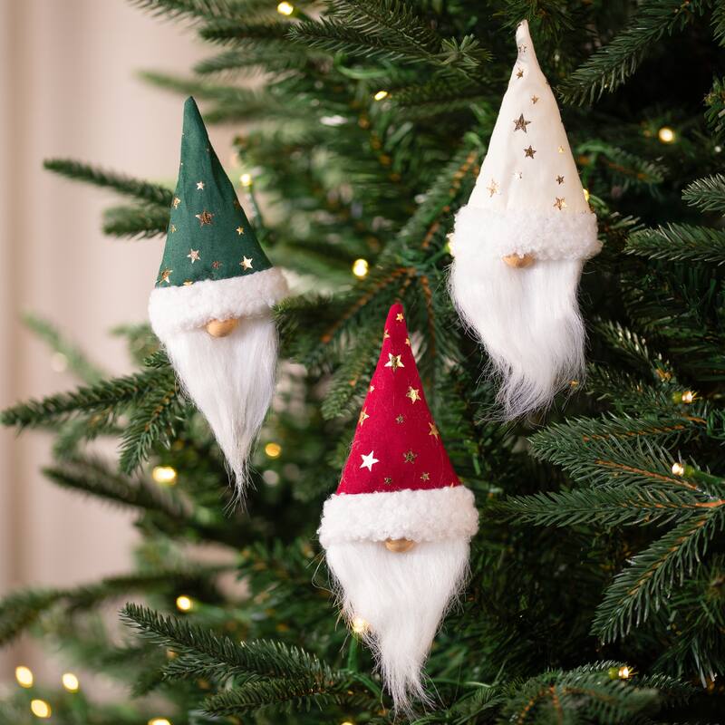 Santa Hat Gnome with Stars Clip-On Christmas Ornaments - 6" - Set of 3
