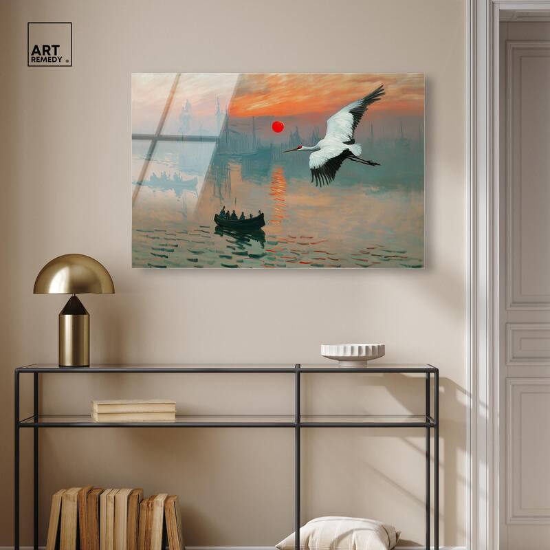Crane Sunset Acrylic by Art Remedy, Ready to Hang