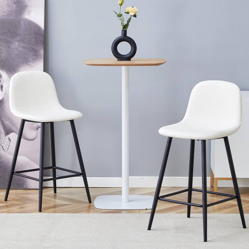 Modern PU Bar Chair Set Two Pieces with Rounded Backrest, Waterproof Cat Paw Leather, Metal Legs for Bars, Living Room