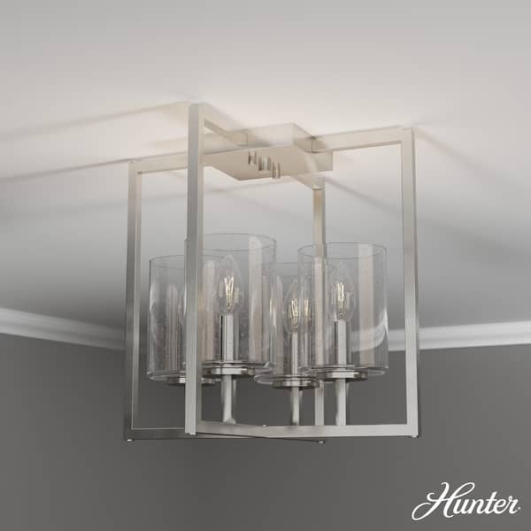 slide 2 of 7, Hunter Kerrison 4 Light Flush Mount Ceiling Light, - Hallway, Entry - Contemporary, Cage, Transitional - Clear Seeded Glass Brushed Nickel