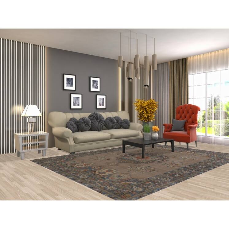 Brown Geometric Bakhtiari Persian Vintage Rug Handmade Wool Carpet - 6'9"x 9'4"