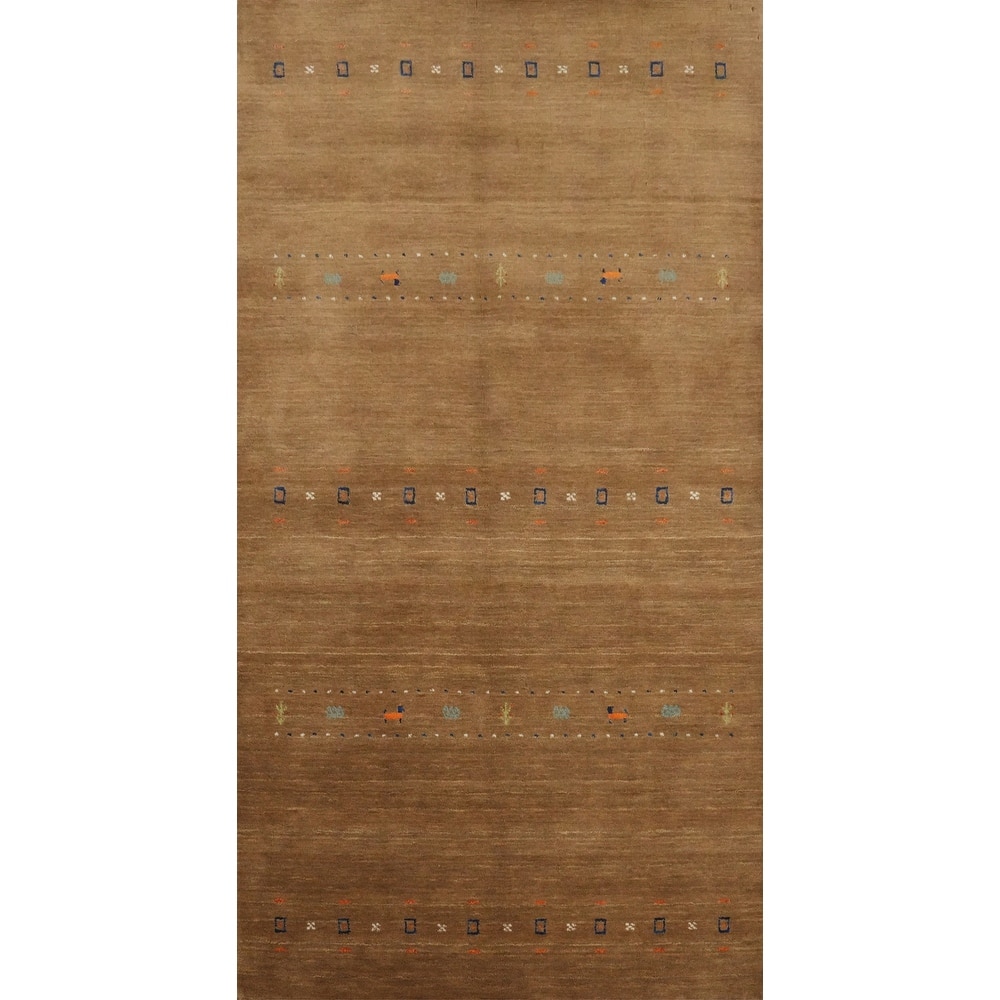 Hand Knotted Oriental 100% Wool Carpet Tribal Animal Pictorial Brown Gabbeh Area Rug - 8' 1'' X 4' 1''